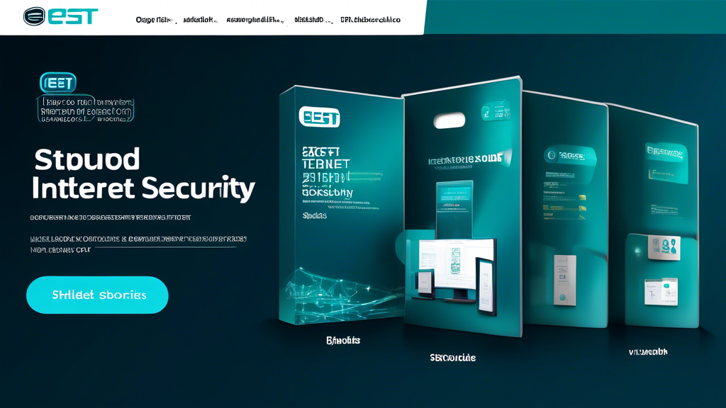 Create an image of a digital storefront showcasing the various subscription plans and prices for ESET Internet Security in 2023. Include visually appealing graphics that represent digital security and protection, such as shields, locks, and computer screens displaying secure environments. Highlight elements that suggest a modern, user-friendly interface, and ensure the overall design reflects a sense of reliability and security.