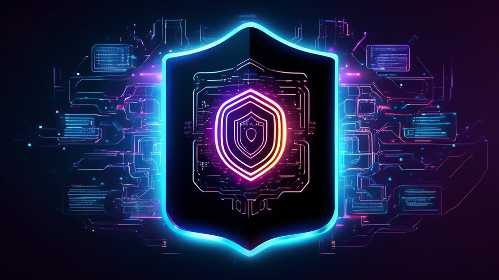 Create an image of a futuristic digital shield with glowing circuit patterns encircling a computer monitor, symbolizing protection. Display various floating logos of popular antispyware tools around the shield, each with a distinct color and design. Incorporate a holographic interface on the monitor, showing data being analyzed and safeguarded. The background should be a sleek, high-tech setting, emphasizing privacy and security in a digital world.